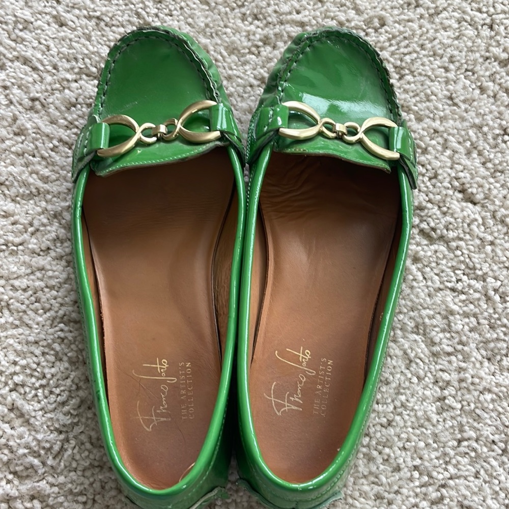 Patent green leather moccasins from Franco Sarto, size 7.